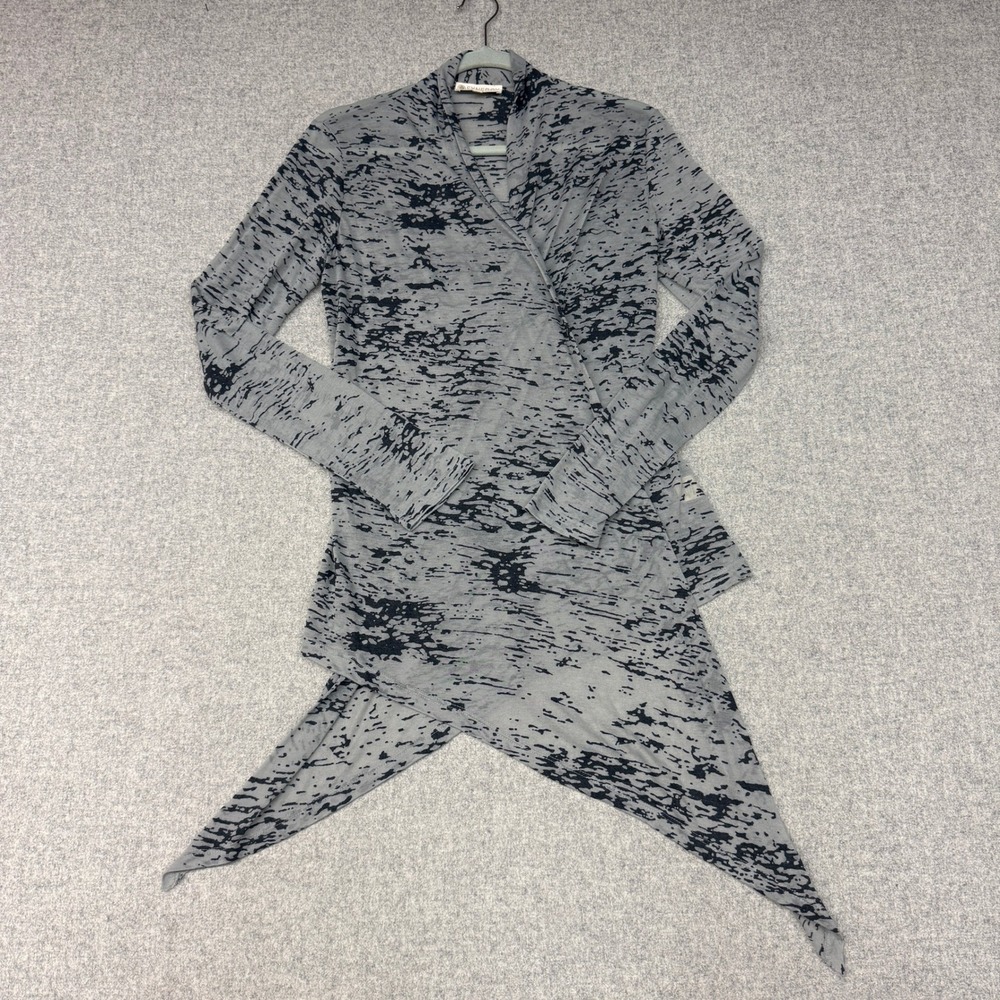 Synergy Organic Clothing Cardigan Medium Gray BlackAsymmetrical Handkerchief Hem
